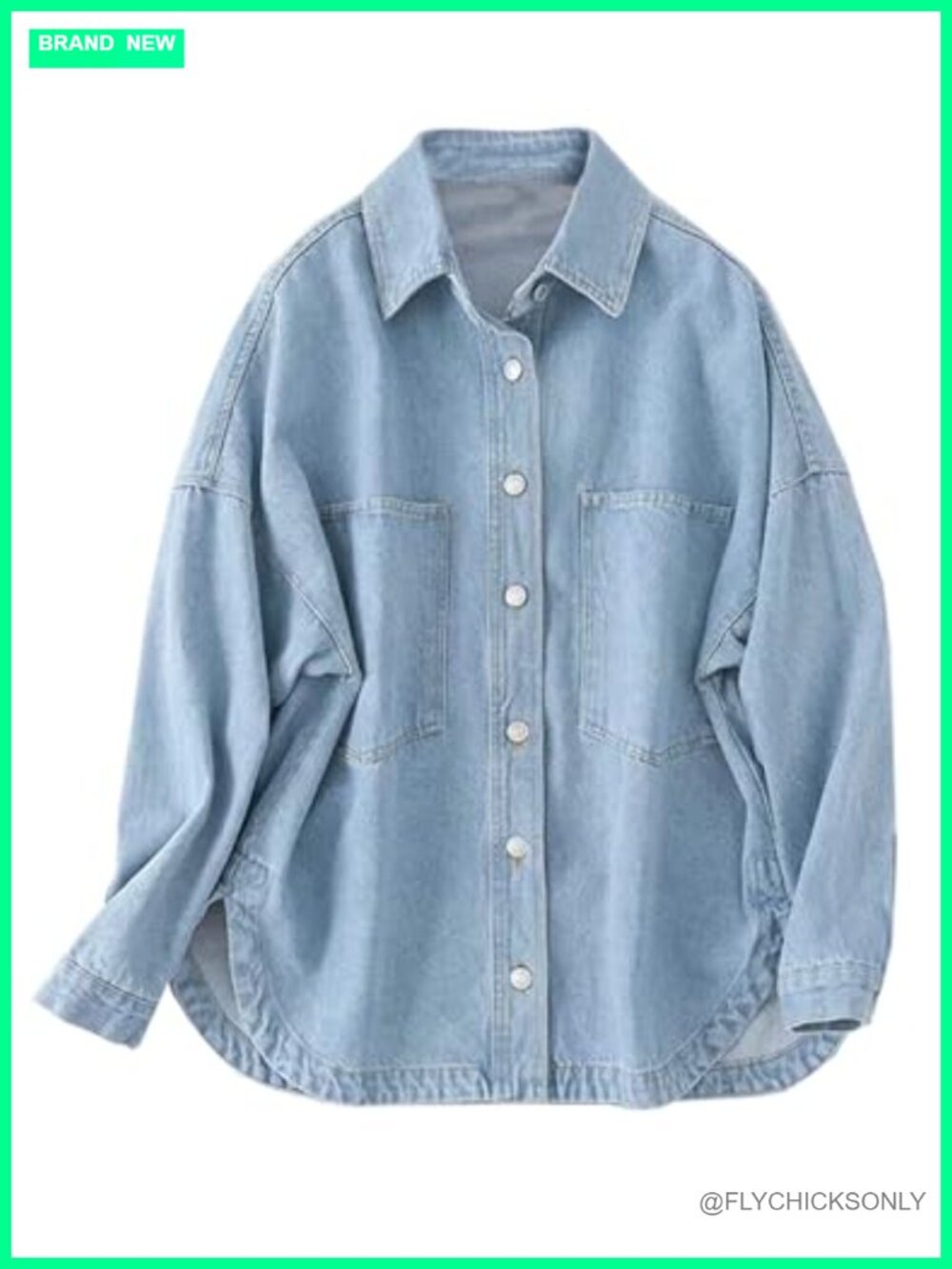 Oversized Button Down Denim Shirt Jacket Cotton Blend Long Sleeve Shacket